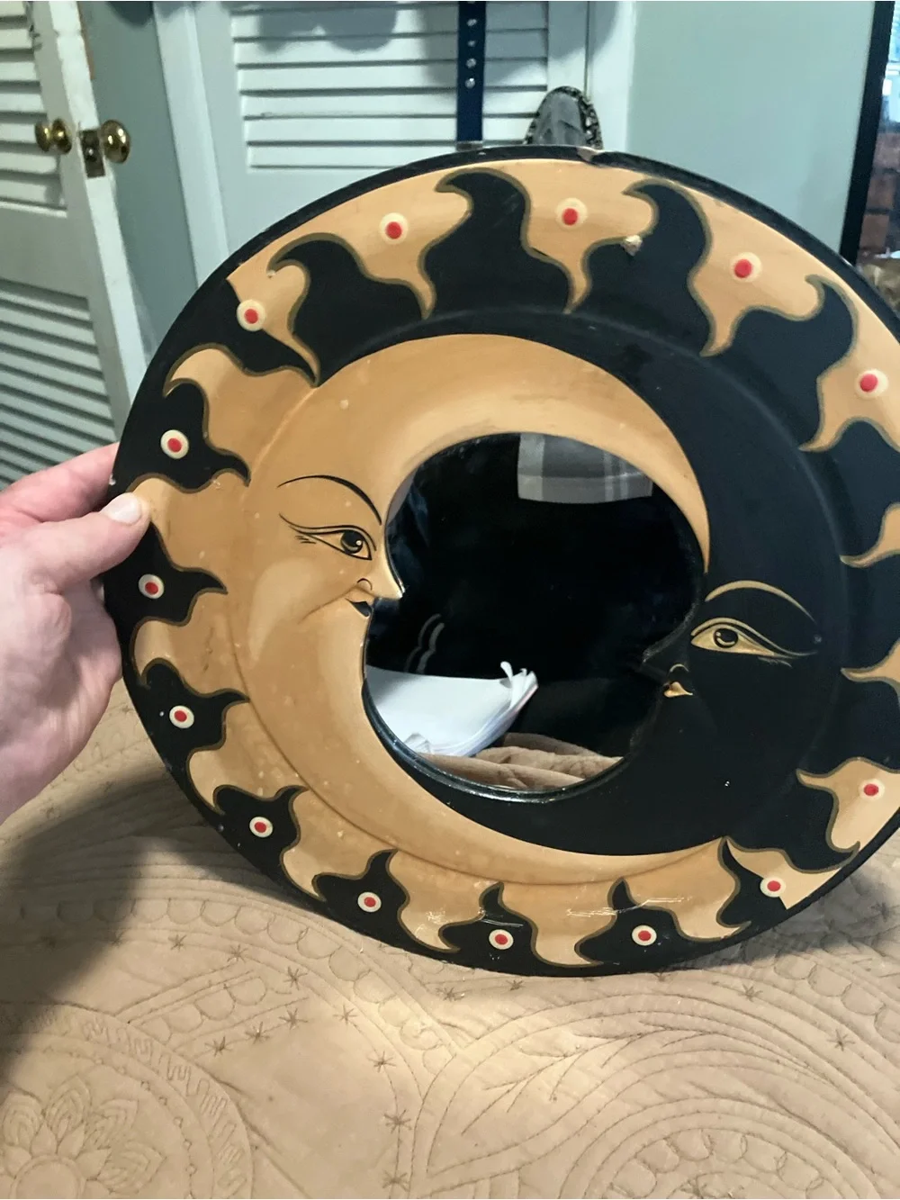 Vintage Handcrafted Celestial Sun and Moon Mirror